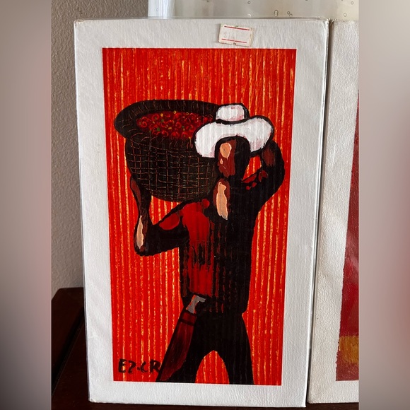 Two paintings vibrant oranges yellows signed EZ.CR - Picture 4 of 7